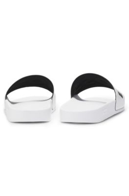 Italian-made slides with large logo detail, White