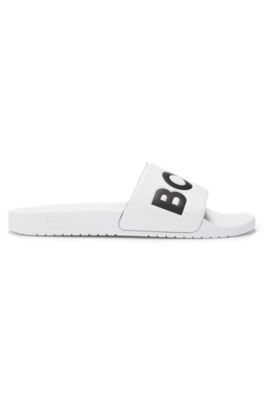Italian-made slides with large logo detail, White