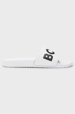 Italian-made slides with large logo detail, White
