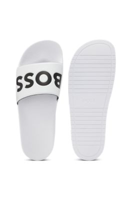 Italian-made slides with large logo detail, White