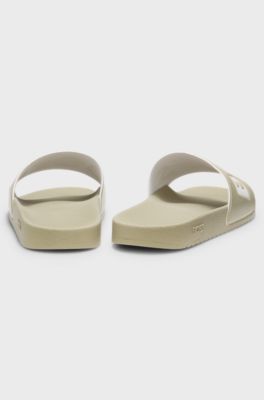 Italian-made slides with large logo detail, Beige
