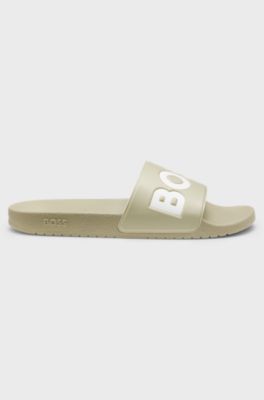 Italian-made slides with large logo detail, Beige