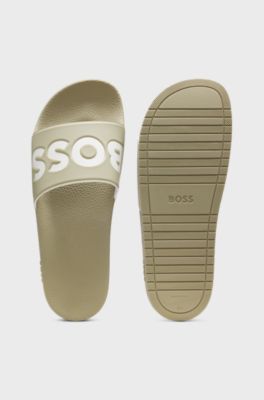 Italian-made slides with large logo detail, Beige