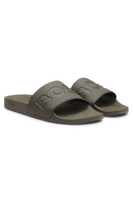 Italian-made slides with large logo detail, Dark Green
