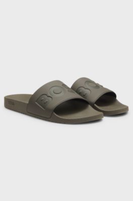 Italian-made slides with large logo detail, Dark Green