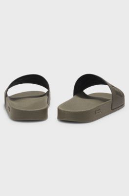 Italian-made slides with large logo detail, Dark Green