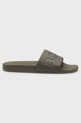 Italian-made slides with large logo detail, Dark Green
