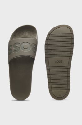 Italian-made slides with large logo detail, Dark Green