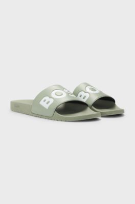 Italian-made slides with large logo detail, Light Green