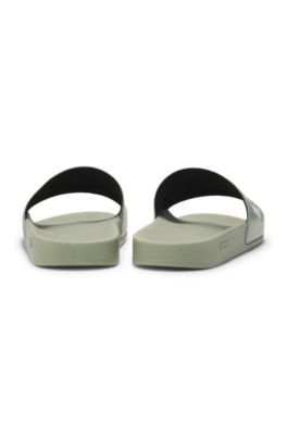 Italian-made slides with large logo detail, Light Green