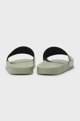 Italian-made slides with large logo detail, Light Green