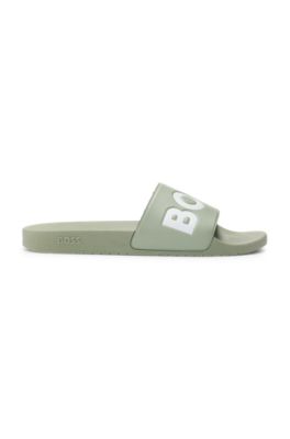 Italian-made slides with large logo detail, Light Green