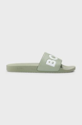 Italian-made slides with large logo detail, Light Green