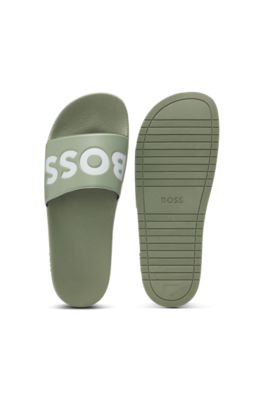 Italian-made slides with large logo detail, Light Green