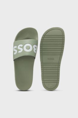 Italian-made slides with large logo detail, Light Green