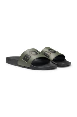 Italian-made slides with large logo detail, Olive
