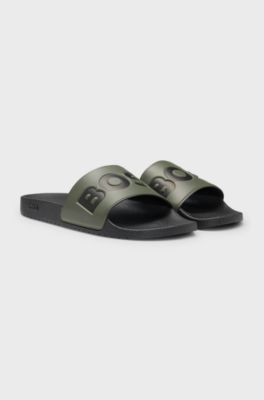 Italian-made slides with large logo detail, Olive