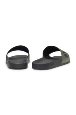 Italian-made slides with large logo detail, Olive