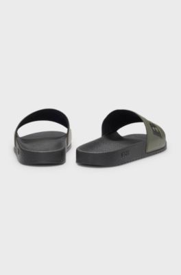 Sandali slider realizzati in Italia con logo di grandi dimensioni, Oliva