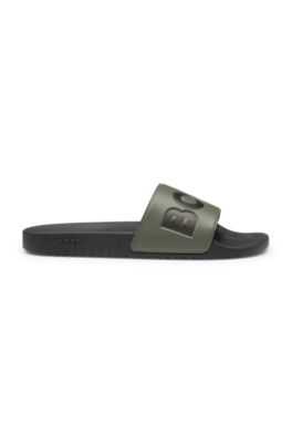Italian-made slides with large logo detail, Olive