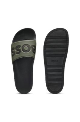 Italian-made slides with large logo detail, Olive