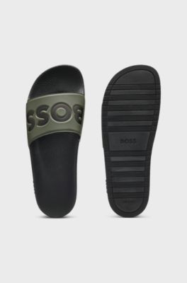 Italian-made slides with large logo detail, Olive