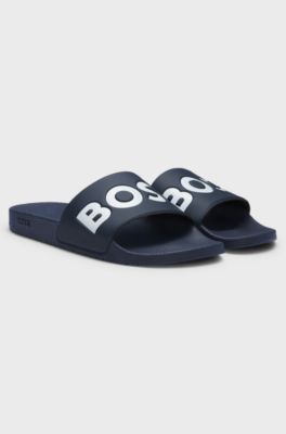 Italian-made slides with large logo detail, Dark Blue