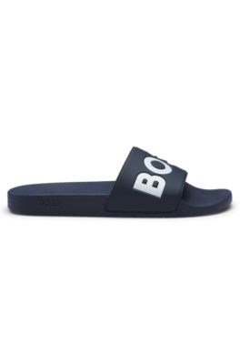 Italian-made slides with large logo detail, Dark Blue