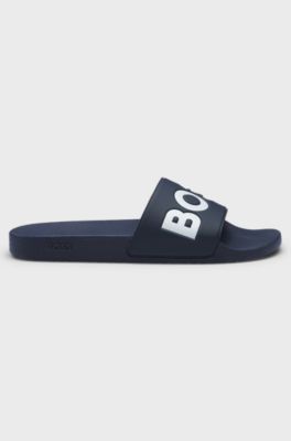Italian-made slides with large logo detail, Dark Blue