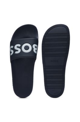 Italian-made slides with large logo detail, Dark Blue