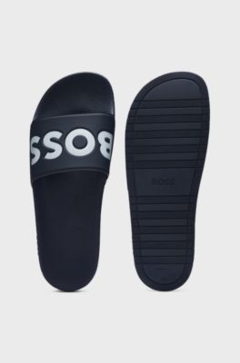 Italian-made slides with large logo detail, Dark Blue