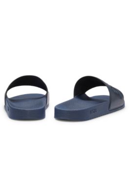Italian-made slides with large logo detail, Dark Blue