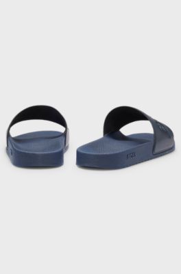 Italian-made slides with large logo detail, Dark Blue