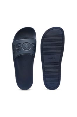 Italian-made slides with large logo detail, Dark Blue