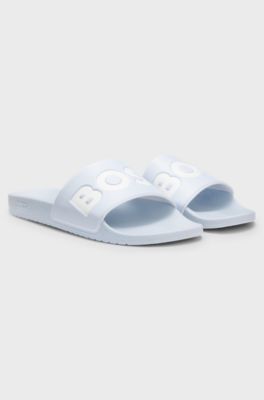 Italian-made slides with large logo detail, Light Blue