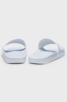 Italian-made slides with large logo detail, Light Blue