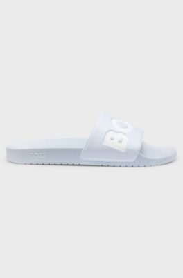 Italian-made slides with large logo detail, Light Blue