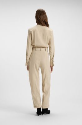 Belted jumpsuit with popper placket, Light Beige