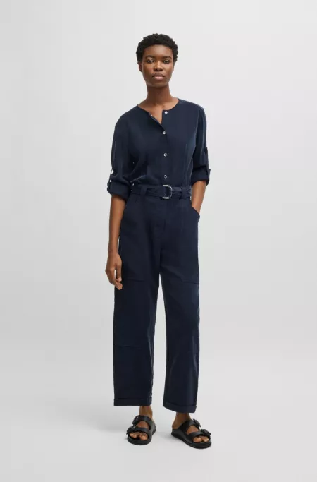 Belted jumpsuit with popper placket