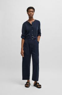 Tuta jumpsuit con cintura e chiusura con bottoni automatici, Blu scuro