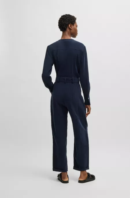 Belted jumpsuit with popper placket