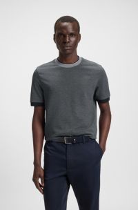 Structured-cotton slim-fit T-shirt with contrast collar, Dark Blue