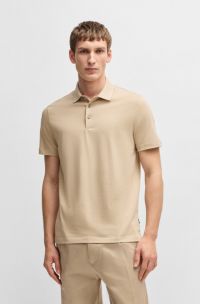Polo slim fit de algodón estructurado con cuello en contraste, Beige