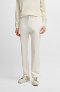 Regular-fit trousers in stretch-cotton twill with cashmere, White