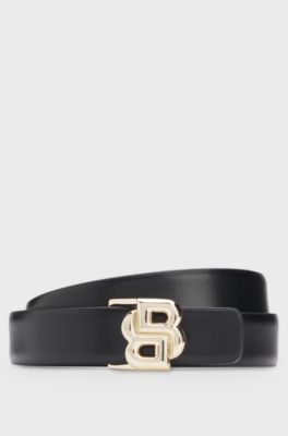 Reversible Italian-leather belt with Double B monogram buckle, Brown / Black