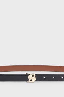 Reversible Italian-leather belt with Double B monogram buckle, Brown / Black