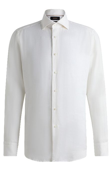 Regular-fit shirt in linen with spread collar, White