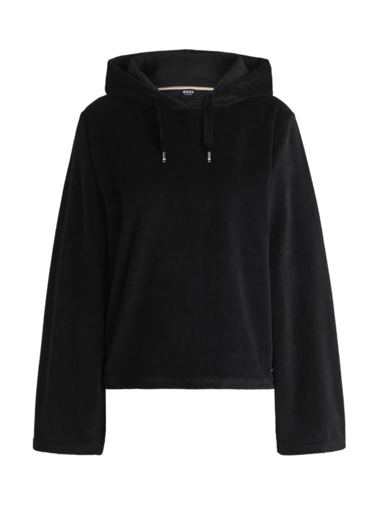 Artikel klicken und genauer betrachten! - Komfortabler BOSS Hoodie. Der Layer aus einem soften Baumwoll-Mix mit Velours-Struktur ist mit metallenen Enden an den Kordeln und einem Metall-Logo versehen. | im Online Shop kaufen