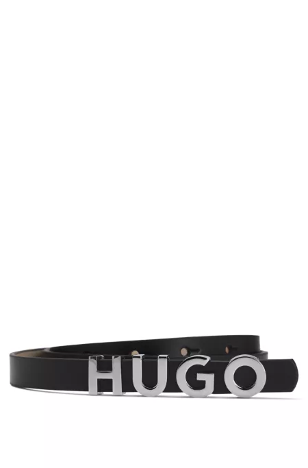 Italian-leather belt with logo buckle
