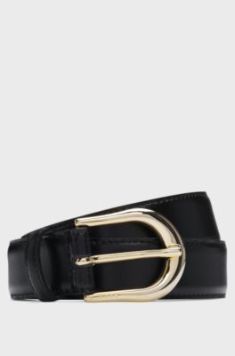 Italian-leather belt with golden buckle, Black